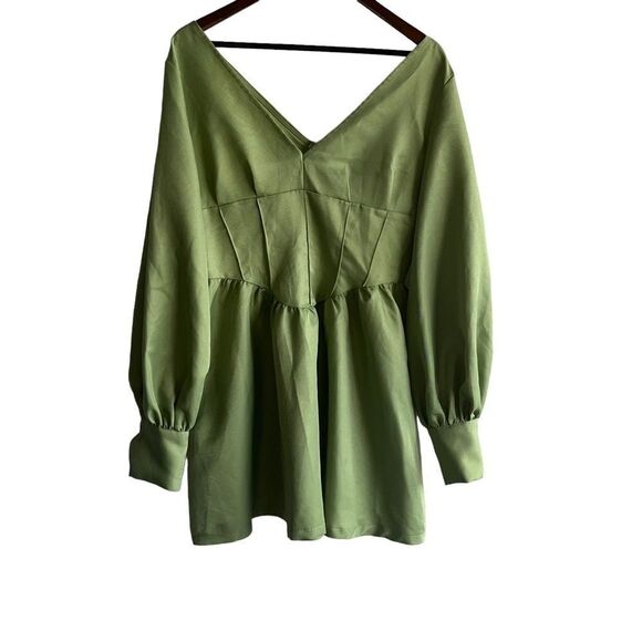 pretty little thing green long sleeve dress Women's Khaki Overlay Detail Long Sleeve Shirt Dress